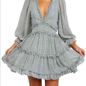 V Neck Open Back Printed Dress